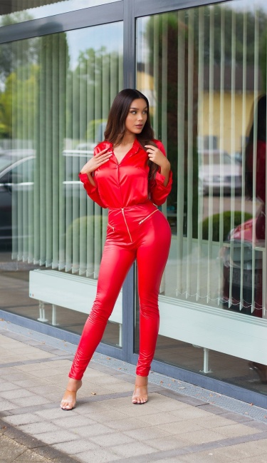 faux leather pants Thong Look Red
